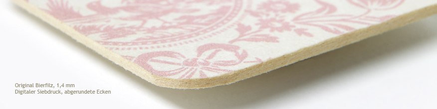 Quadratische Visitenkarten aus 1,4 mm starkem Bierfilz, digitaler Siebdruck