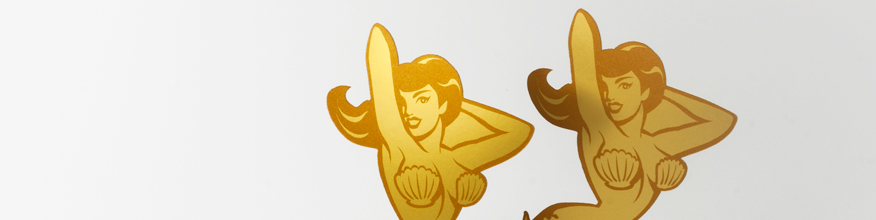 Meerjungfrauen, digital gestanzt, Chromolux Karton, gold