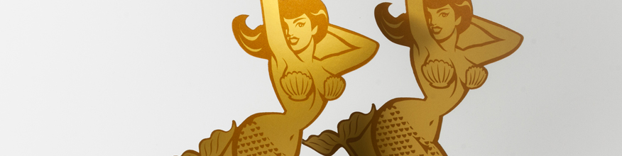 Charmante Meerjungfaruen als Gutscheine, digitaler Siebdruck und digitale Stanzung