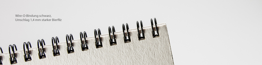 Wire-O-gebundene Brosch&uuml;re, Deckel und R&uuml;cken aus 1,4 mm Bierfilz, digitaler Siebdruck