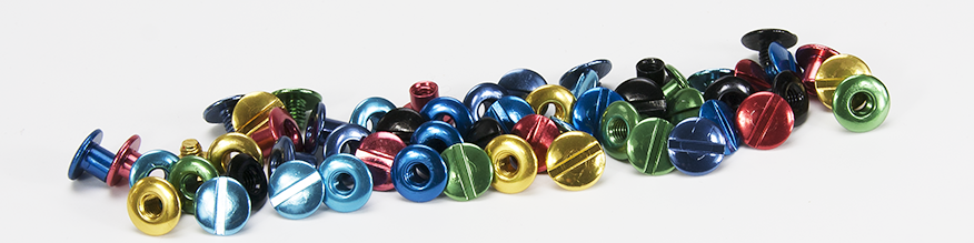 Farbige Buchschrauben f&uuml;r verdeckte und offene Buchschraubenbindung