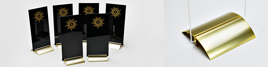 F&uuml;&szlig;e f&uuml;r Tischaufsteller, Aluminium, goldfarben