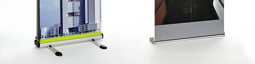 Outdoor RollUp, doppelseitig, und RollUp Orient, nur das Motiv ist sichtbar