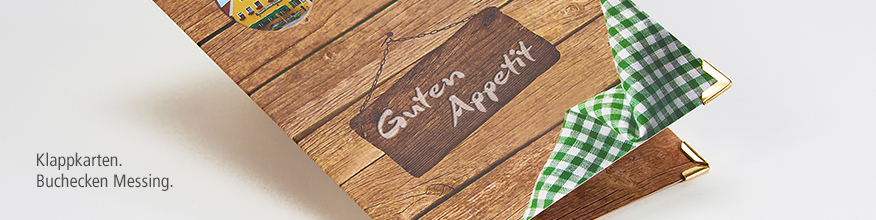 Speisekarte mit Buchecken Messing