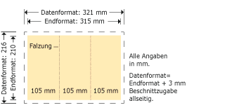 DIN lang hoch, Zickzackfalz, 6-seitig Produktskizze