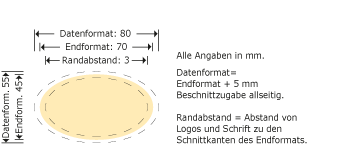 Button oval 70x45 mm Produktskizze