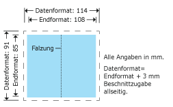 Visitenkarten, gestanzt, Breitfalz Produktskizze